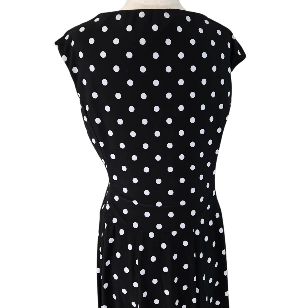 Lauren Ralph Lauren Black Midi Dress with White Dots Sz 12 - Picture 7 of 16